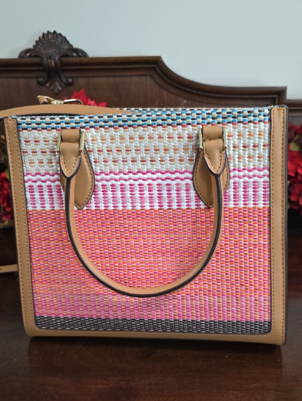 kate spade Pink and Tan Woven Straw Tote - Picture 5 of 5